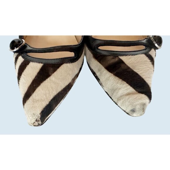 JIMMY CHOO Zebra Print Pony Hair Pointed Toe Flats Size 38 / 8 - Picture 4 of 8